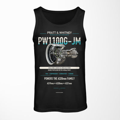 PW1100G-JM design on black tank top