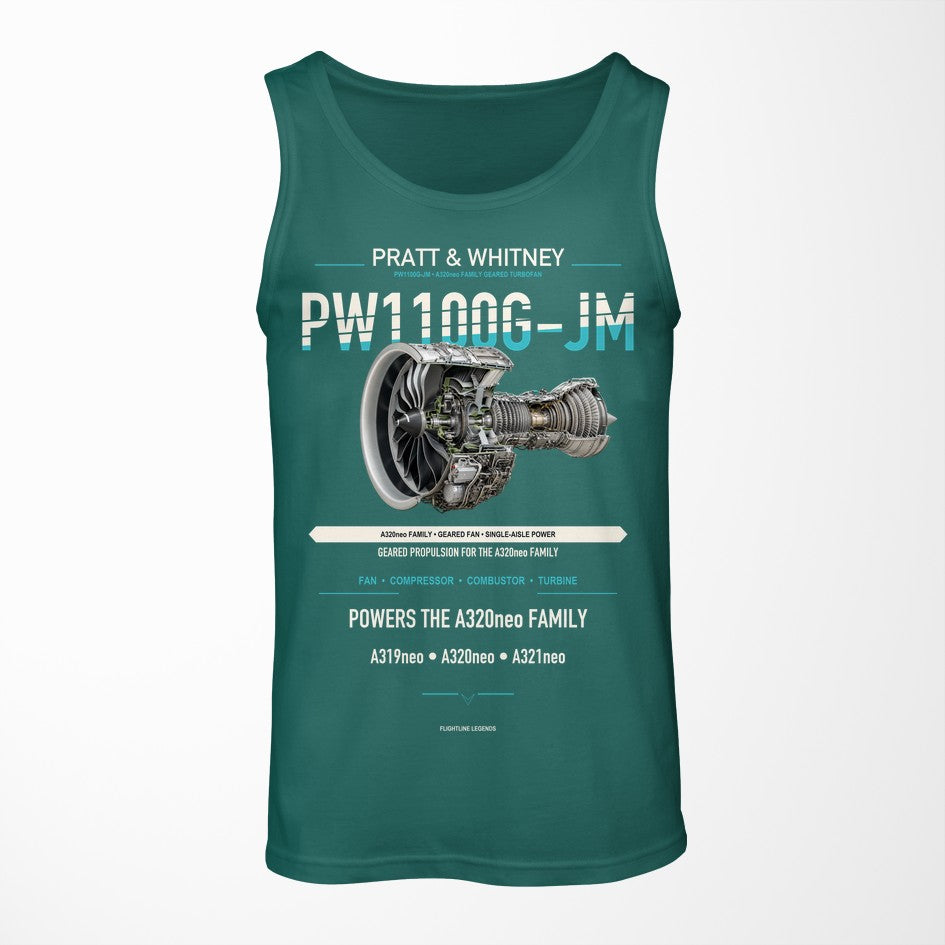 PW1100G-JM design on green tank top