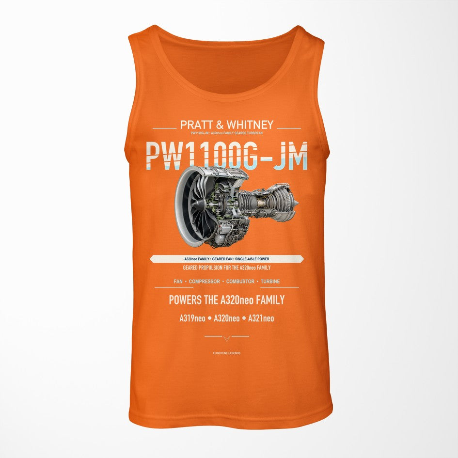 PW1100G-JM design on orange tank top