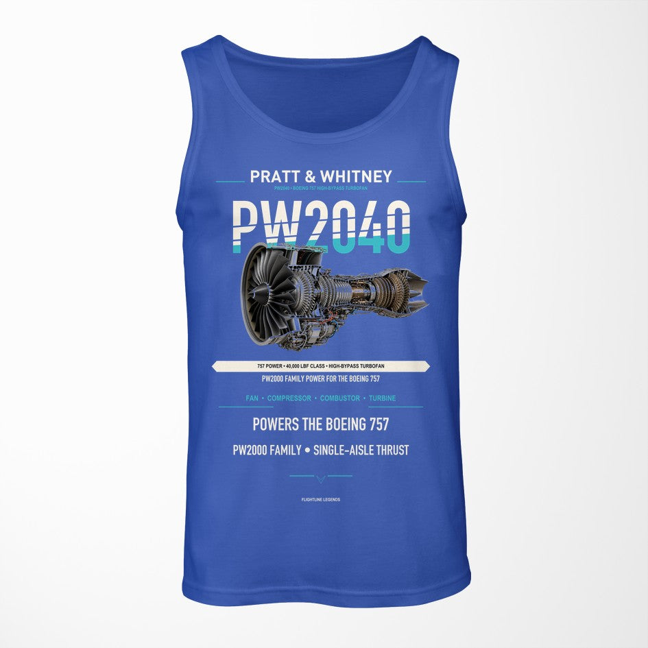 PW2040 design on blue tank top