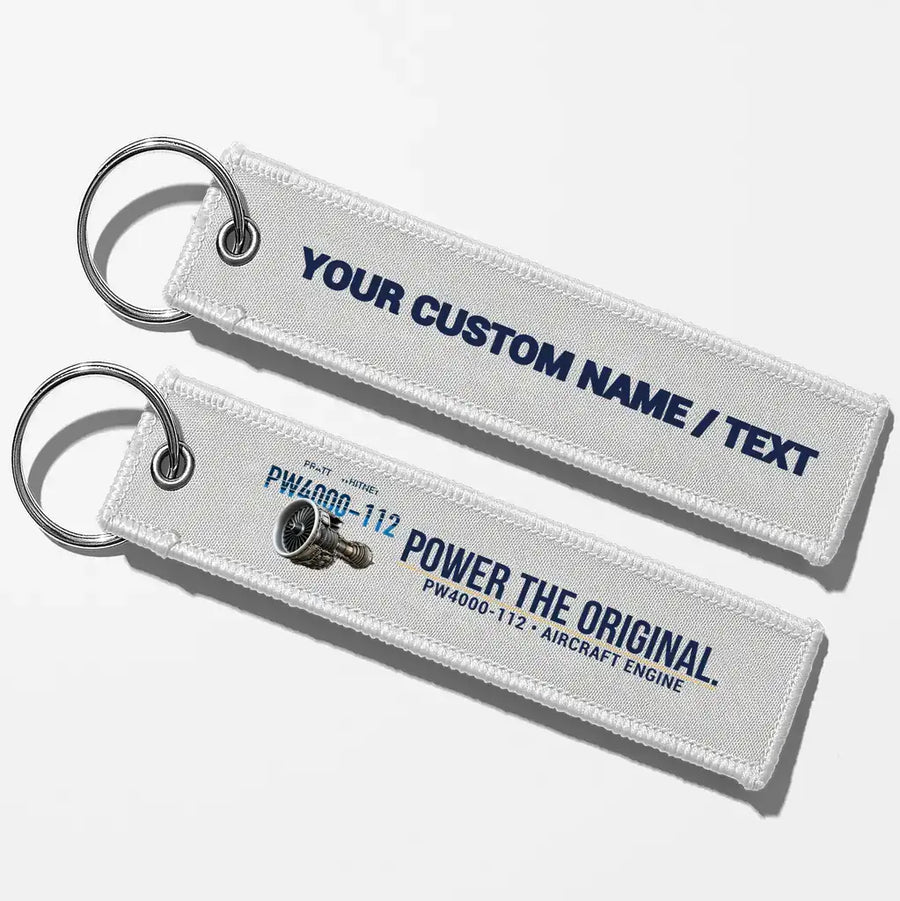 Pratt & Whitney PW4000-112 Engine Aviator Key Chains - White - Personalized