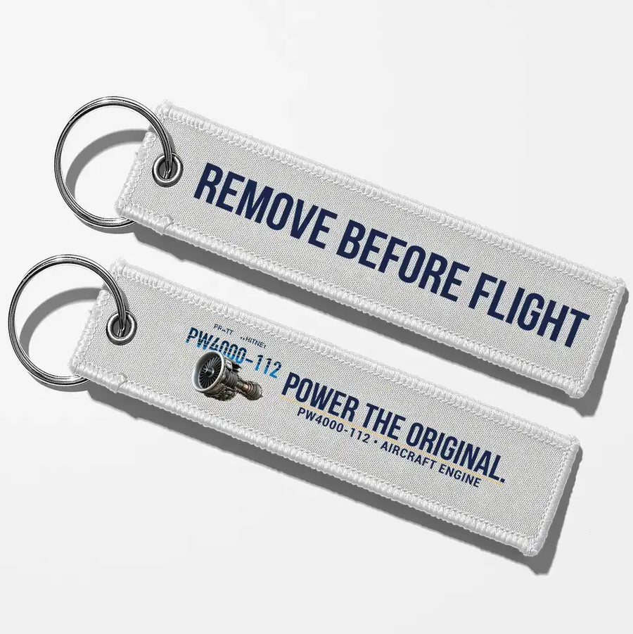 Pratt & Whitney PW4000-112 Engine Aviator Key Chains - White - Remove Before Flight
