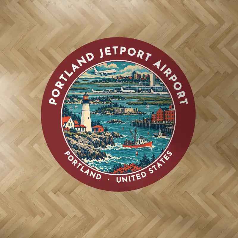 Portland International Jetport (PWM) Carpets - Carpet Round - Badge - Dark Red