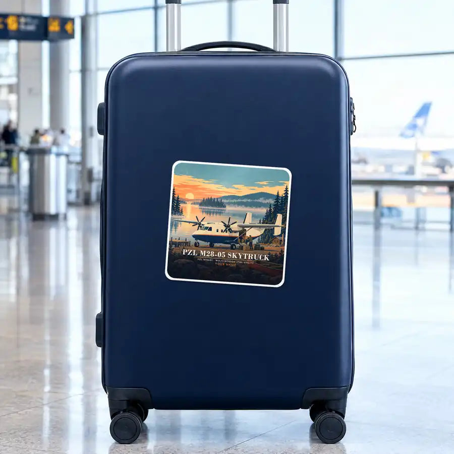 PZL M28-05 Skytruck - 3D + Name - Square Sticker - Suitcase