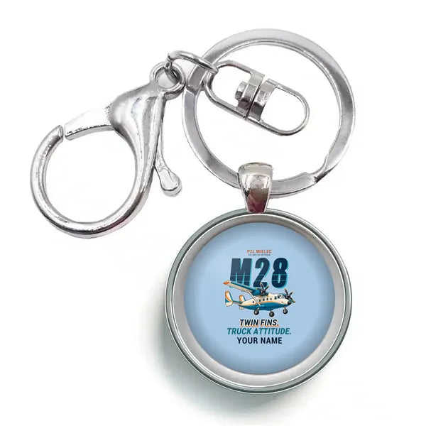 PZL M28-05 Skytruck - Cartoon + Name - Circle Key Chain - Light Blue