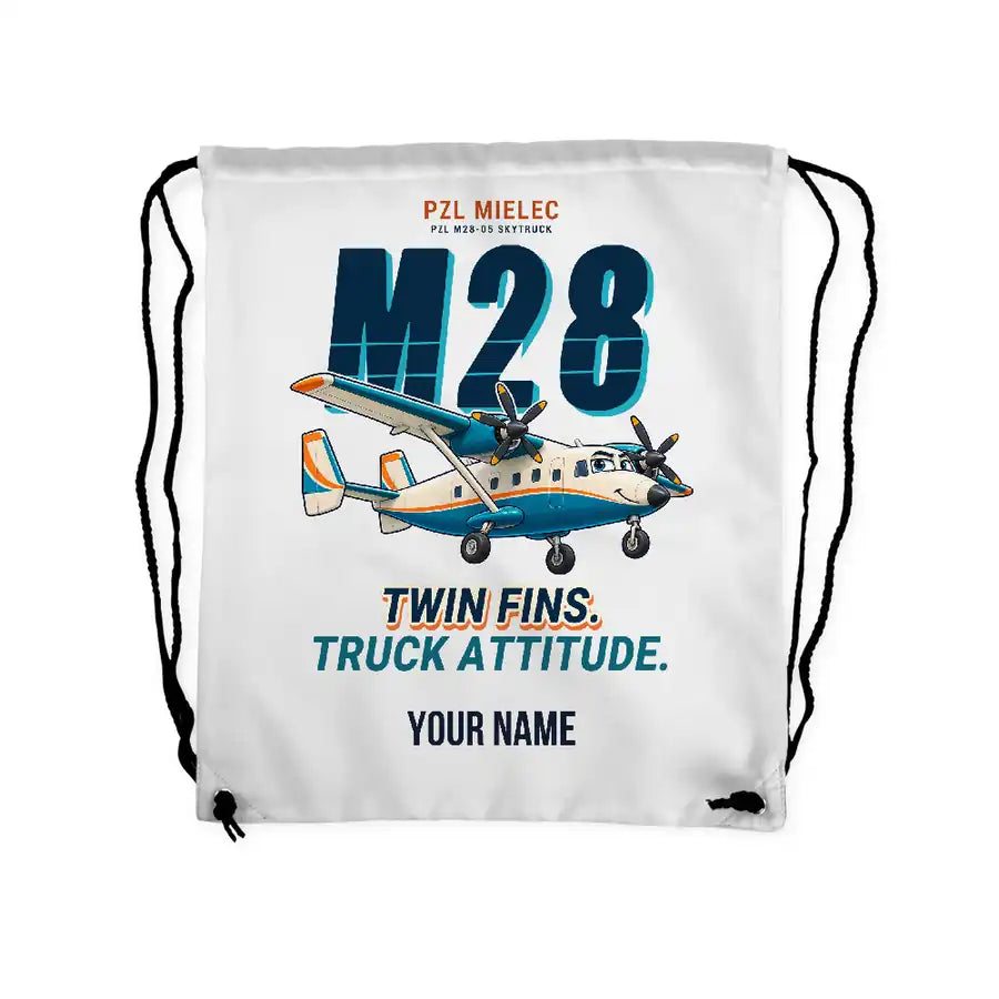 PZL M28-05 Skytruck - Drawstring Bag - Cartoon + Name - White