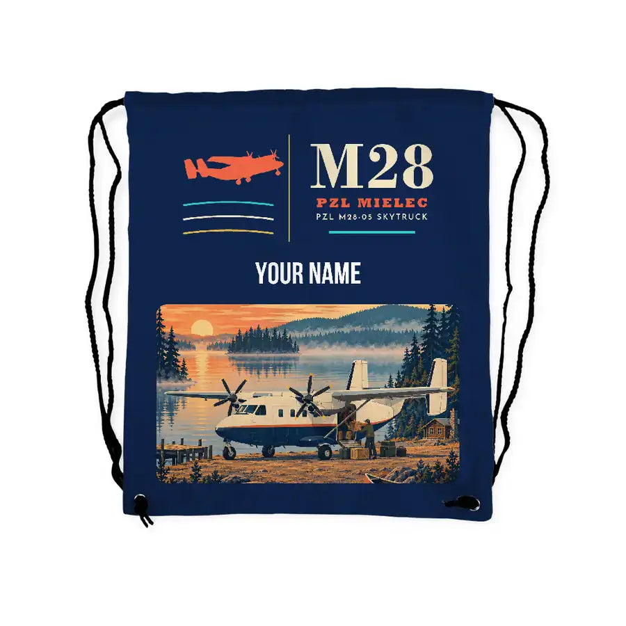 PZL M28-05 Skytruck - Drawstring Bag - Classic + Name - Dark Blue