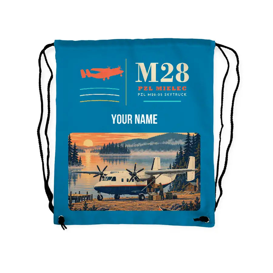 PZL M28-05 Skytruck - Drawstring Bag - Classic + Name - Light Blue