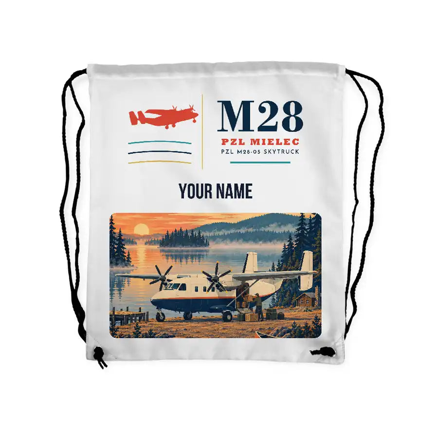 PZL M28-05 Skytruck - Drawstring Bag - Classic + Name - White