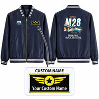 Thumbnail for PZL M28-05 Skytruck Stylish Jackets - Baseball Collar - Cartoon + Name - Navy Blue