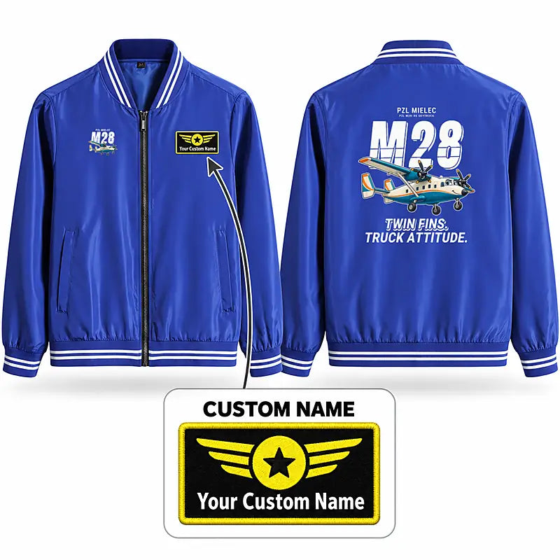 PZL M28-05 Skytruck Stylish Jackets - Baseball Collar - Cartoon + Name - Royal Blue
