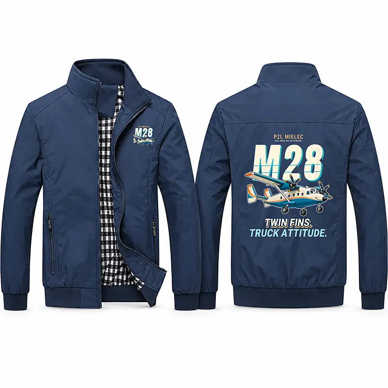 PZL M28-05 Skytruck Stylish Jackets - Stand Collar - Cartoon - Navy Blue