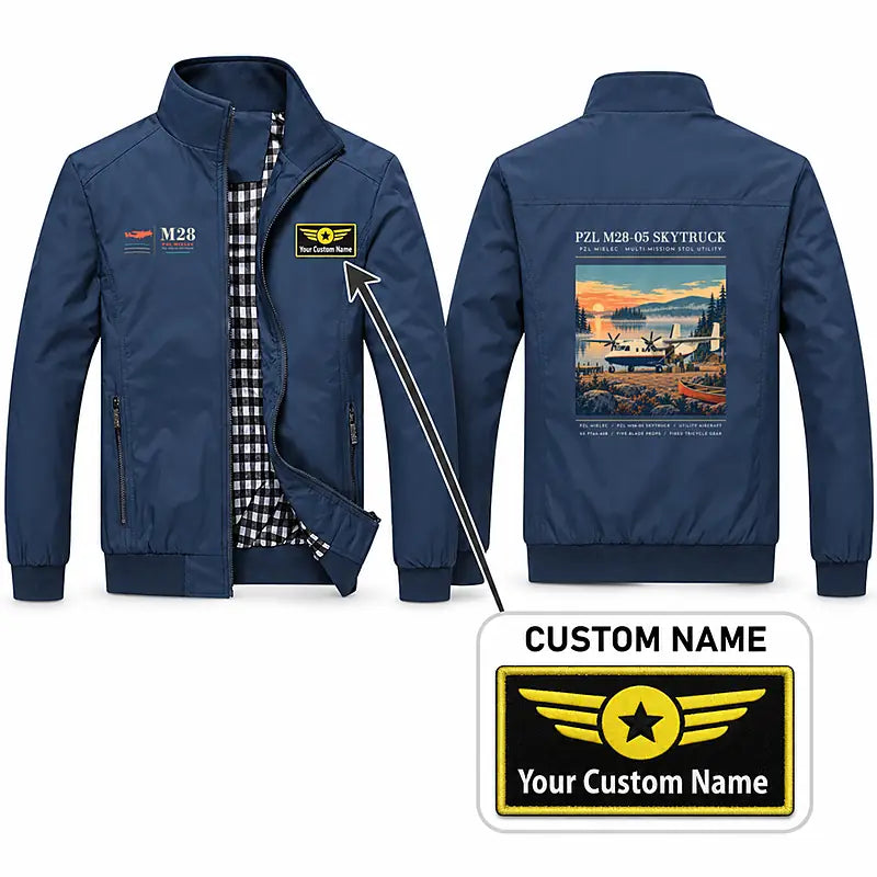 PZL M28-05 Skytruck Stylish Jackets - Stand Collar - Poster + Name - Navy Blue