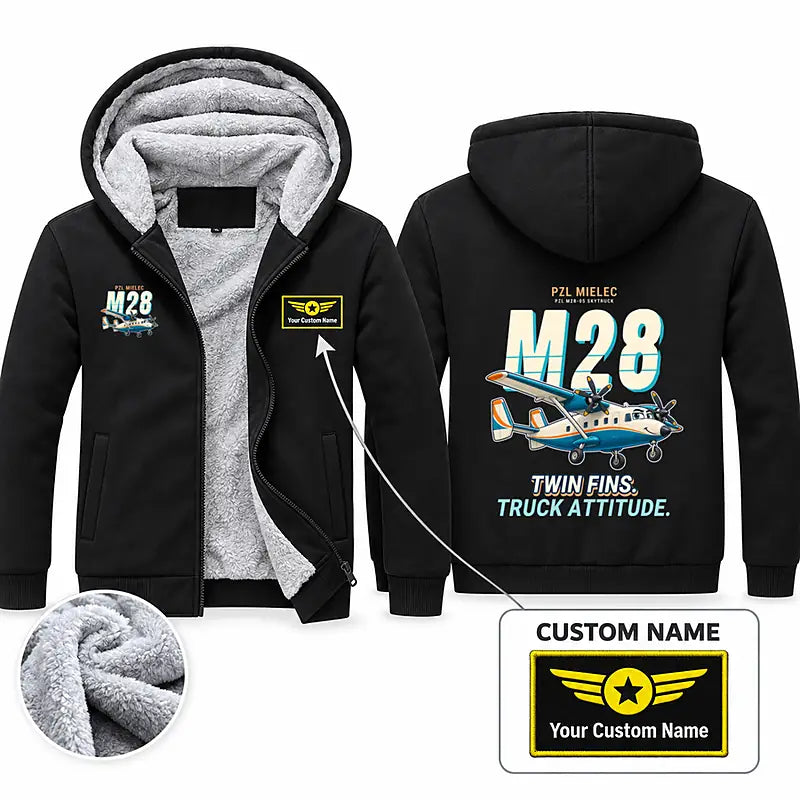 PZL M28-05 Skytruck Zipped Sweatshirts - Cartoon + Name - Black