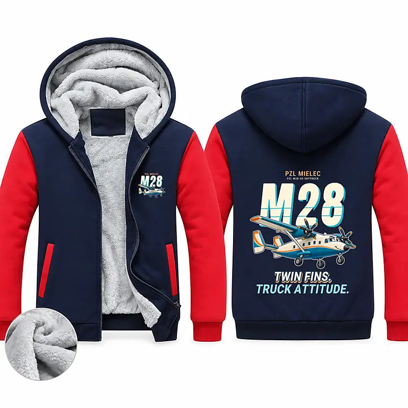 PZL M28-05 Skytruck Zipped Sweatshirts - Cartoon - Navy & Red