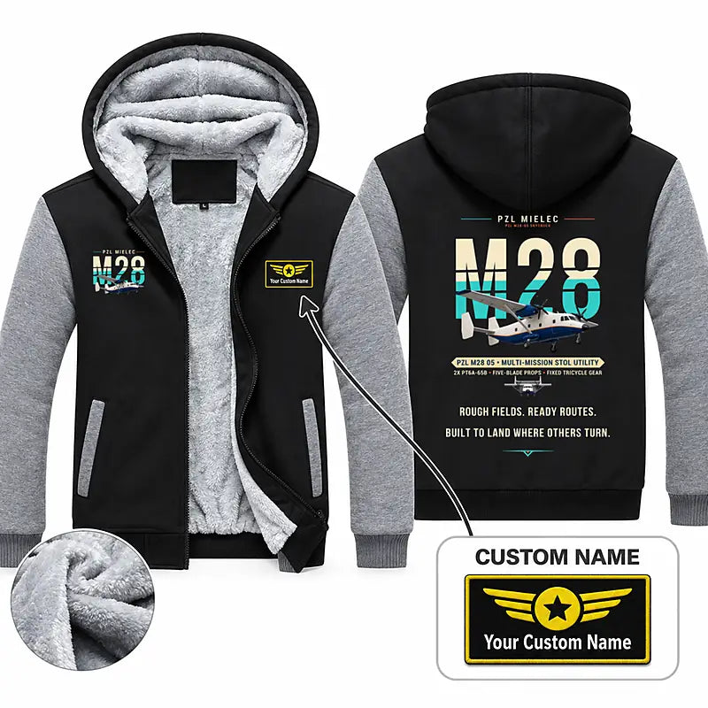 PZL M28-05 Skytruck Zipped Sweatshirts - Original + Name - Black & Gray
