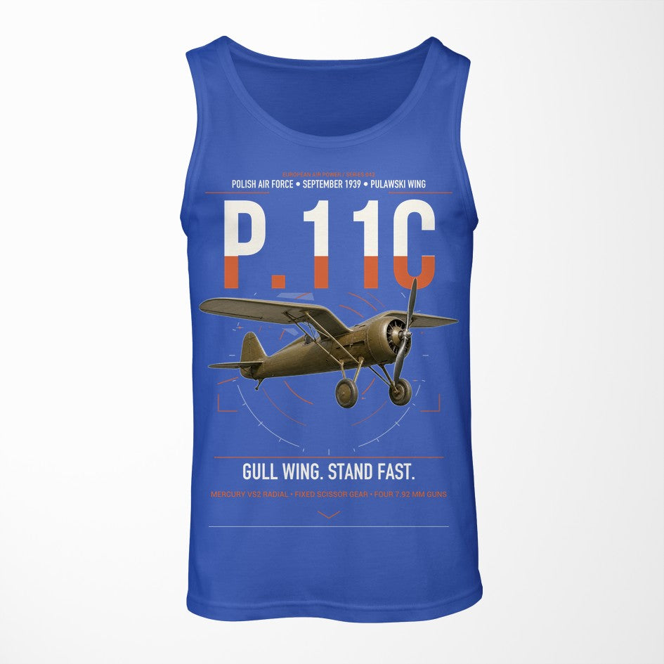 PZL P.11c design on blue tank top
