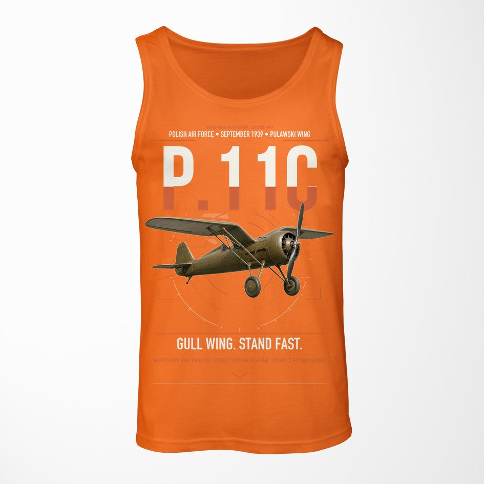 PZL P.11c design on orange tank top