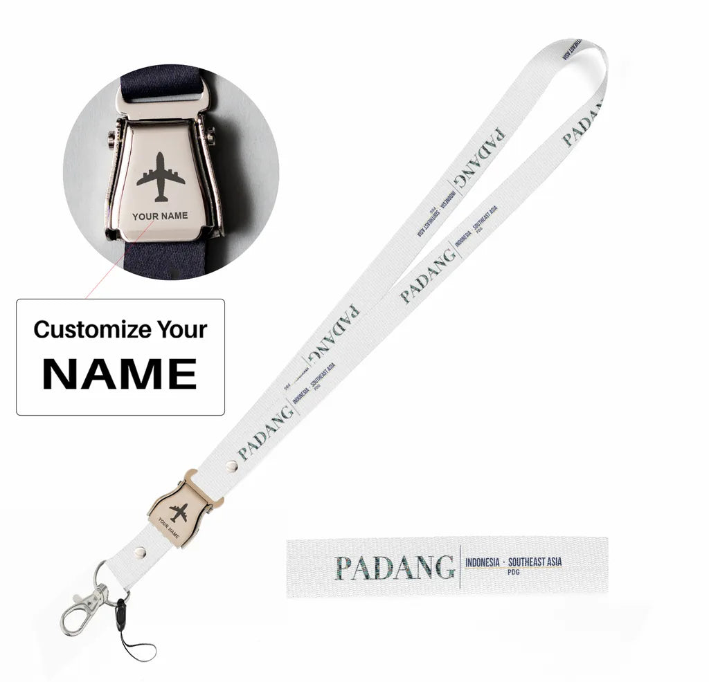 Padang City Series seat belt lanyard - white with name