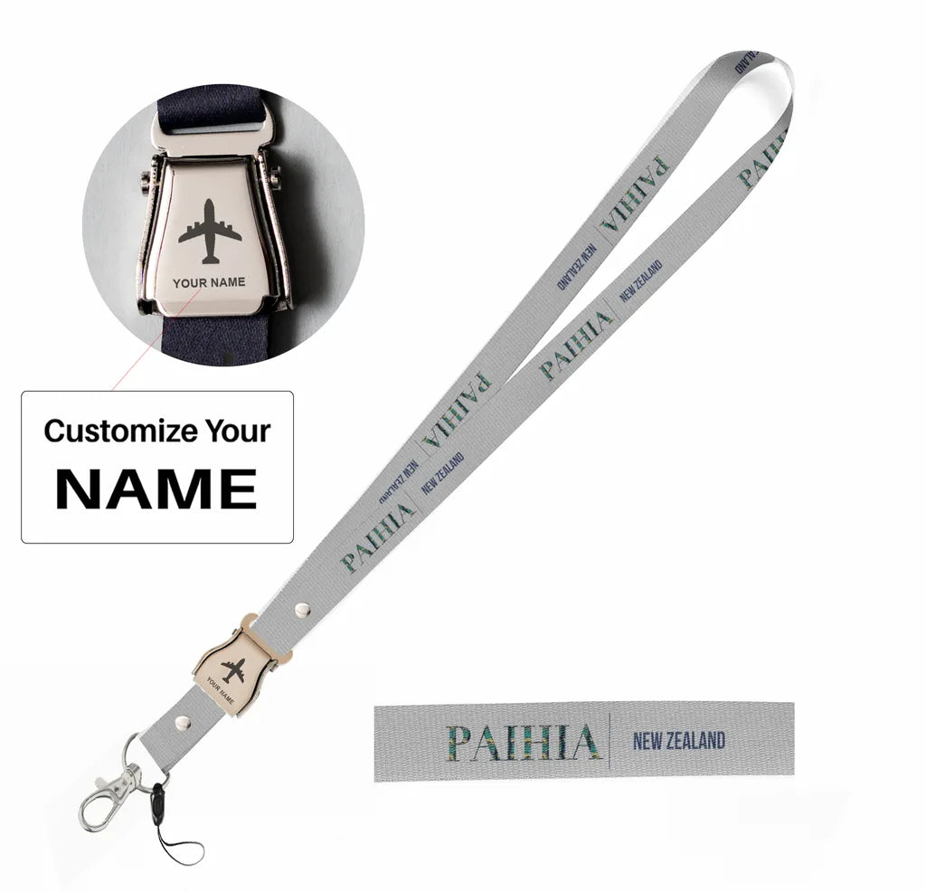 Paihia City Series seat belt lanyard - light gray with name
