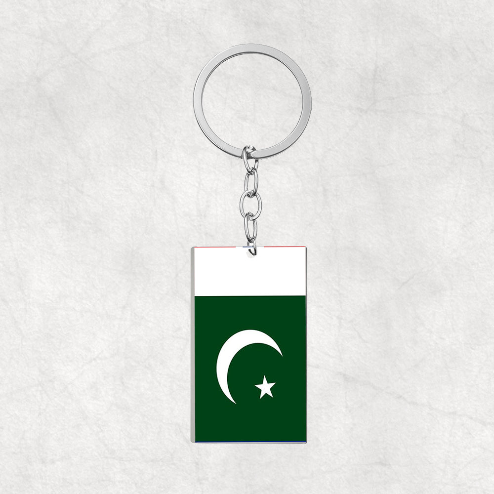Pakistan Flag Designed Stainless Steel Flag Key Chains (Double Side)