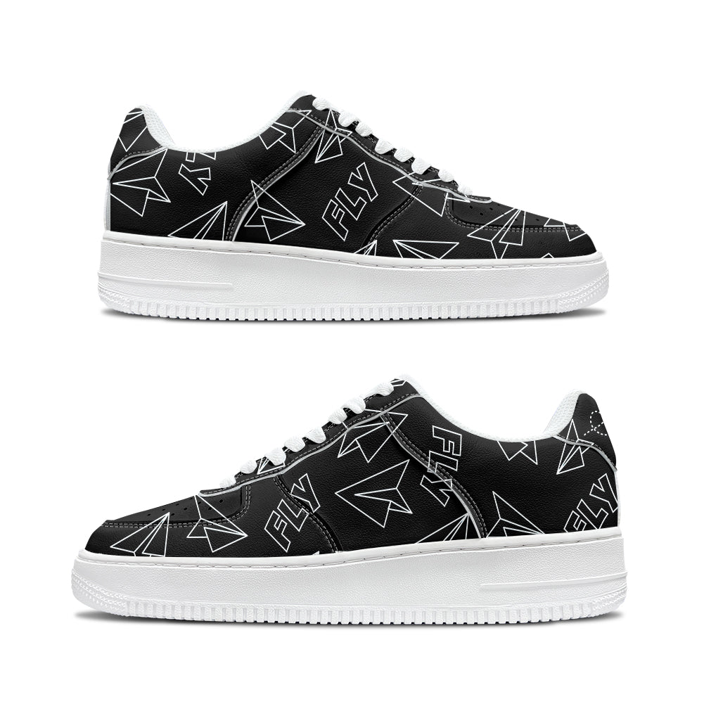 Paper Airplane & Fly Black Designed Low Top Sport Sneakers & Shoes