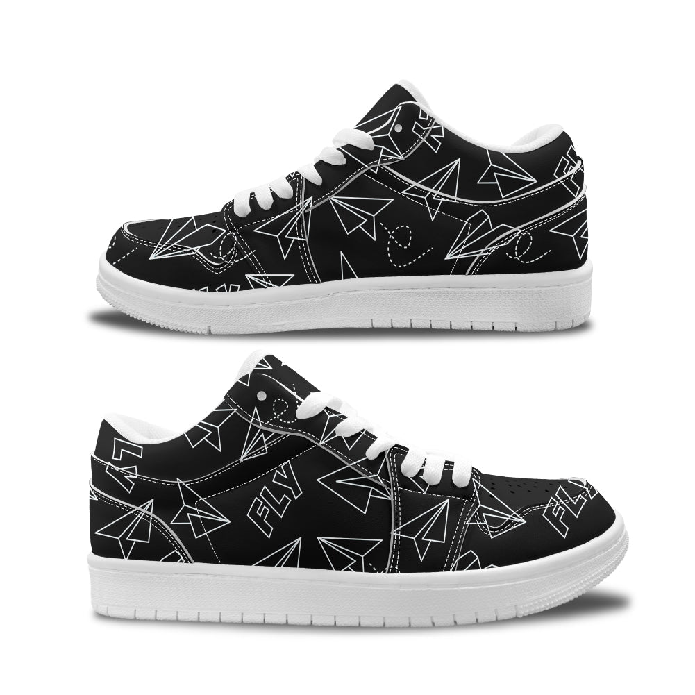 Paper Airplane & Fly Black Designed Fashion Low Top Sneakers & Shoes
