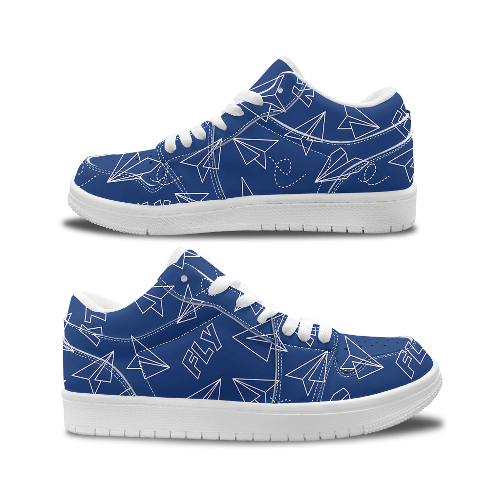 Paper Airplane & Fly (Blue) Designed Fashion Low Top Sneakers & Shoes