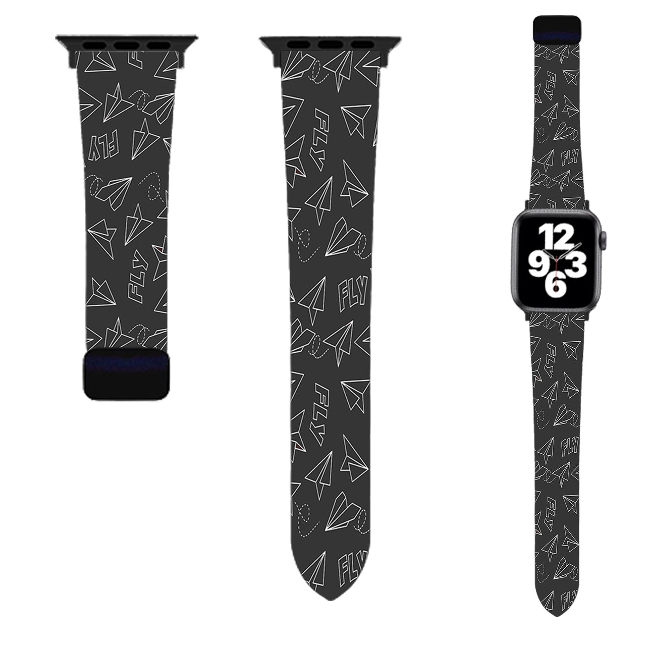 Paper Airplane & Fly (Gray) Designed Soft Silicone Apple Watch Bands