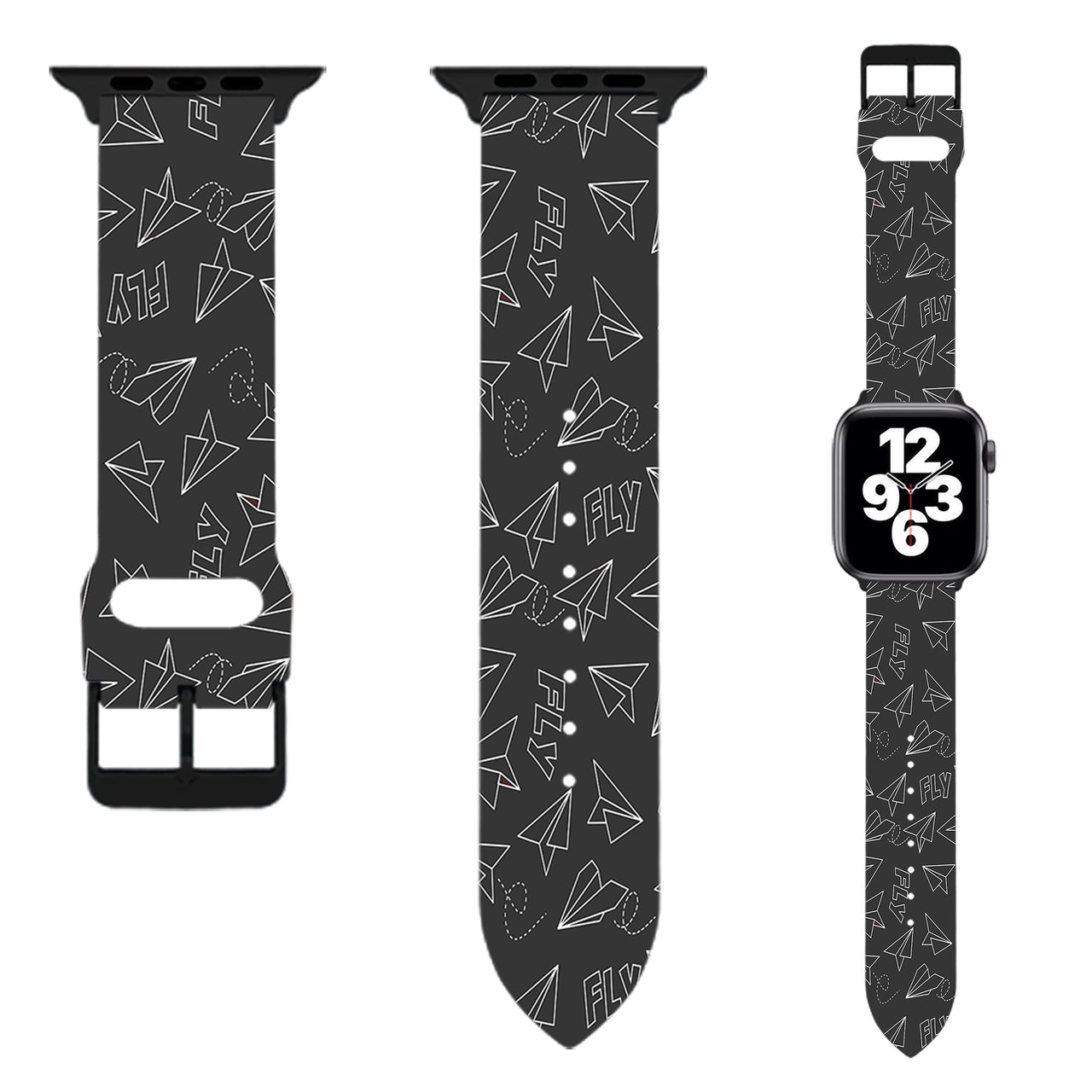 Paper Airplane & Fly (Gray) Designed Soft Silicone Apple Watch Bands
