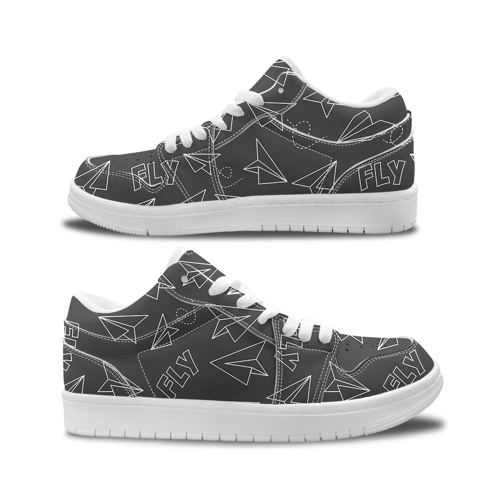 Paper Airplane & Fly (Gray) Designed Fashion Low Top Sneakers & Shoes