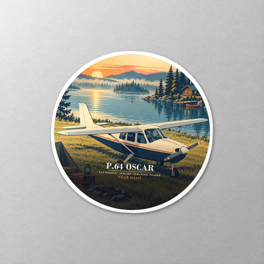 Partenavia P.64 Oscar - 3D + Name - Circle Sticker - Close-up