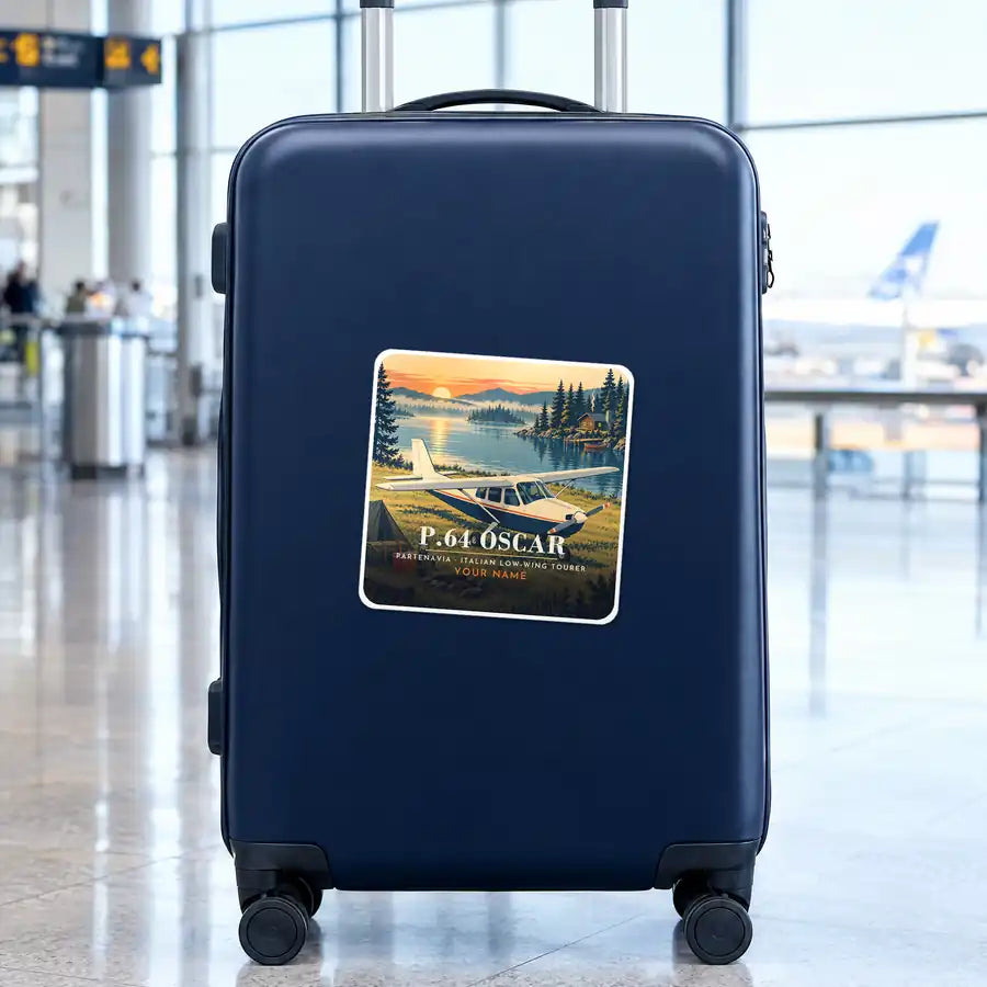 Partenavia P.64 Oscar - 3D + Name - Square Sticker - Suitcase