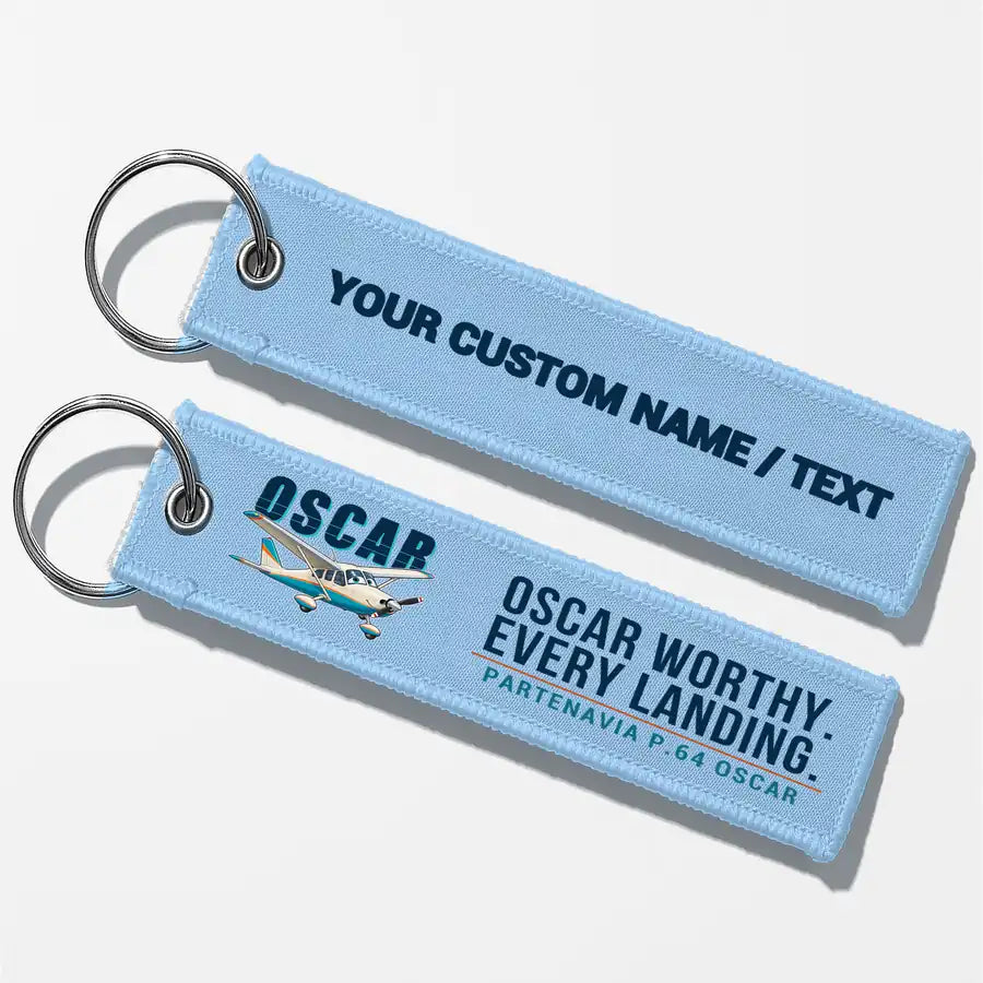 Partenavia P.64 Oscar Aviator Key Chains - Light Blue - Cartoon - Personalized