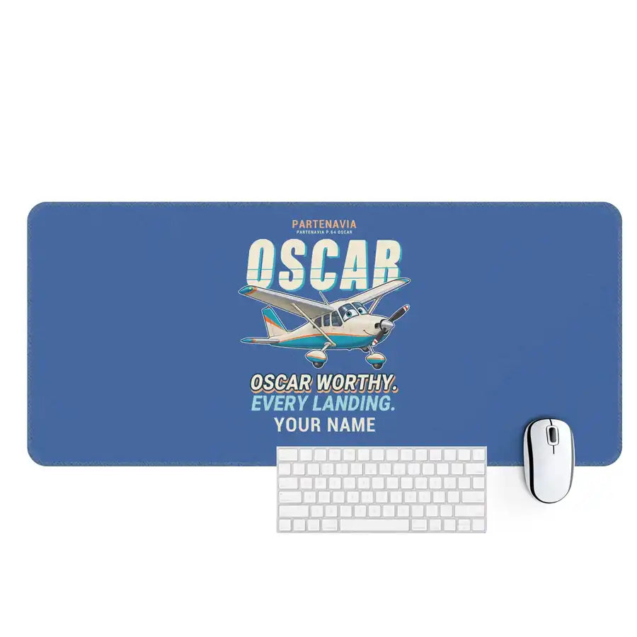 Partenavia P.64 Oscar - Cartoon + Name - Desk Mat - Blue