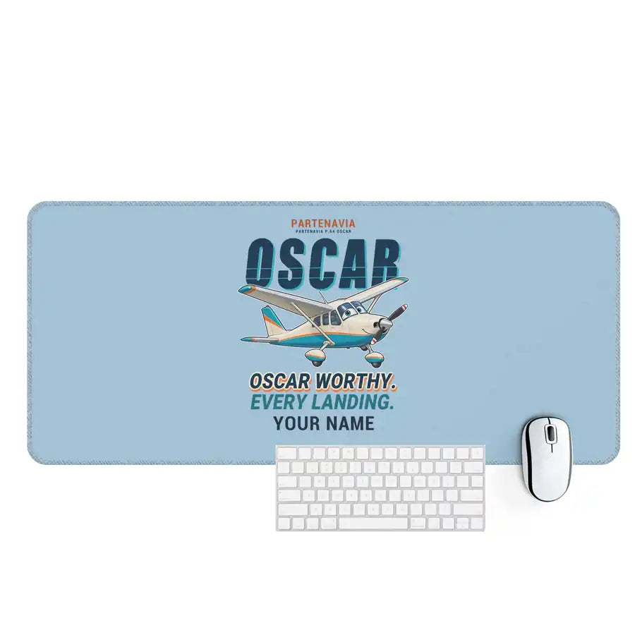 Partenavia P.64 Oscar - Cartoon + Name - Desk Mat - Light Blue