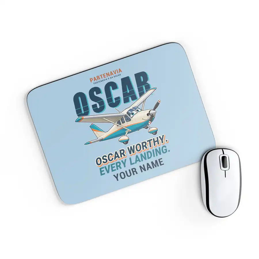 Partenavia P.64 Oscar - Cartoon + Name - Mouse Pad - Light Blue