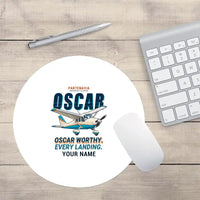 Thumbnail for Partenavia P.64 Oscar - Cartoon + Name - Round Mouse Pad - White
