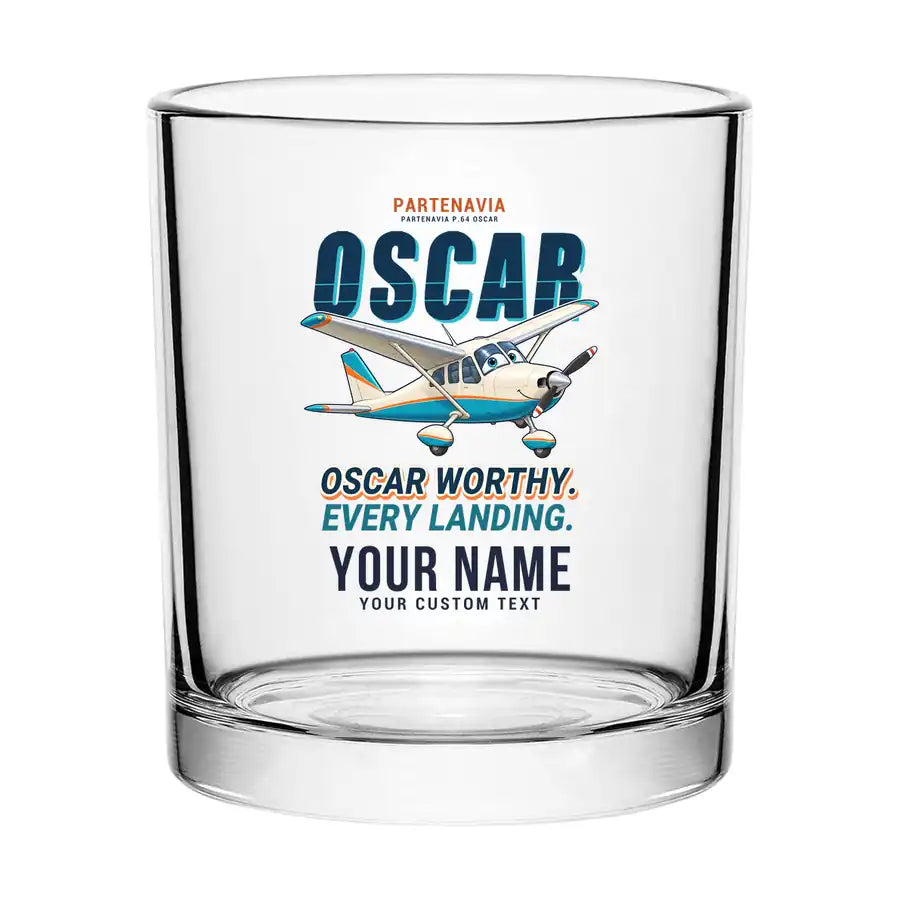 Partenavia P.64 Oscar - Cartoon + Name - Special Whiskey Glass