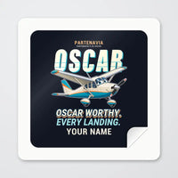 Thumbnail for Partenavia P.64 Oscar - Cartoon + Name - Square Sticker - Peel