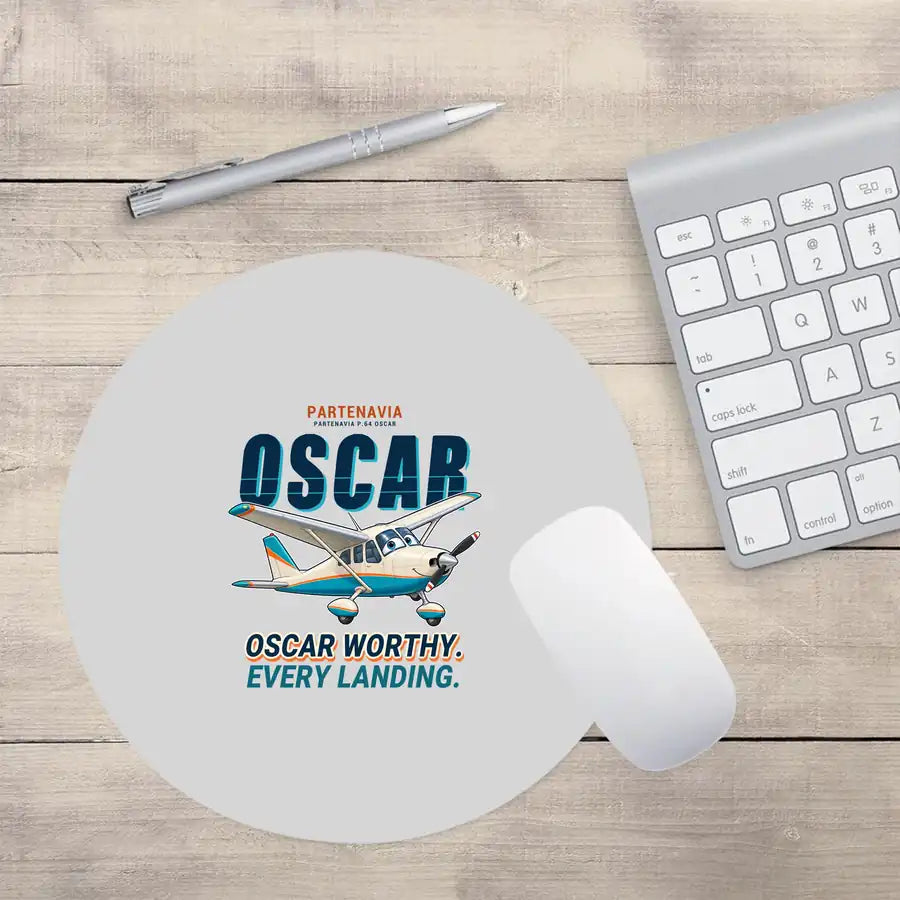 Partenavia P.64 Oscar - Cartoon - Round Mouse Pad - Light Gray