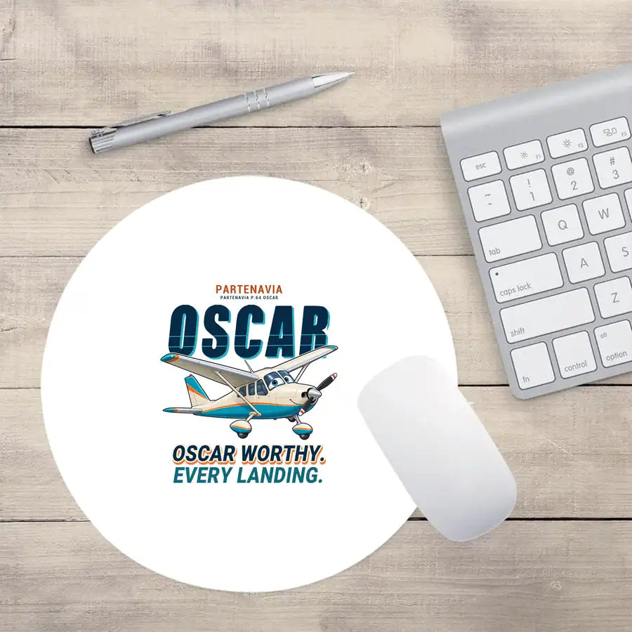 Partenavia P.64 Oscar - Cartoon - Round Mouse Pad - White