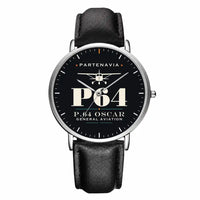 Thumbnail for Partenavia P.64 Oscar - Heritage - Slim Leather - Silver and Black Leather Strap