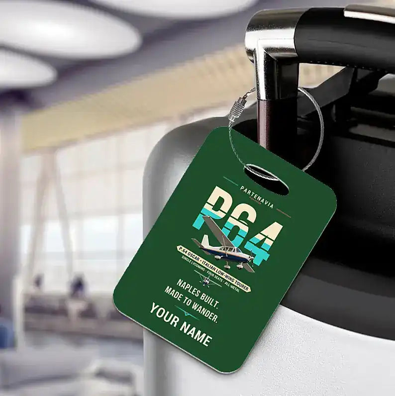 Partenavia P.64 Oscar - Original + Name - Luggage Tag - Dark Green