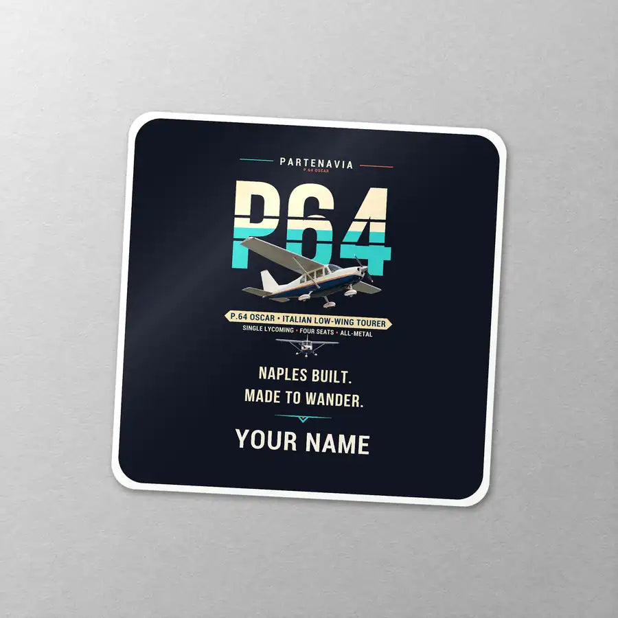 Partenavia P.64 Oscar - Original + Name - Square Sticker - Close-up