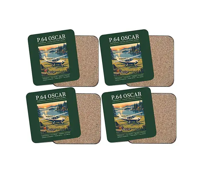 Partenavia P.64 Oscar - Poster - Coaster Set - Dark Green