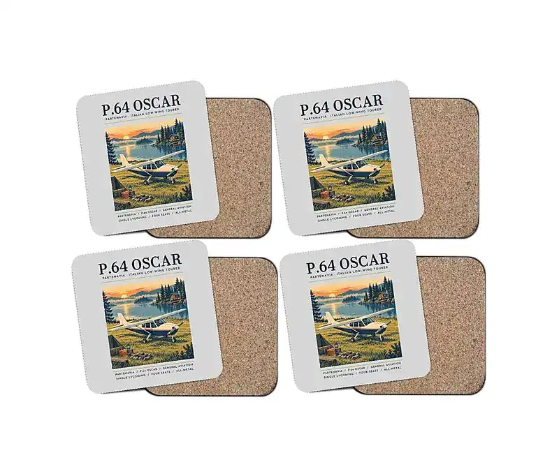 Partenavia P.64 Oscar - Poster - Coaster Set - Light Gray