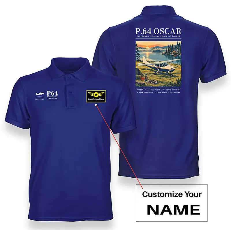 Partenavia P.64 Oscar - Poster - Double-Side Polo - Blue + Name