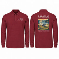 Thumbnail for Partenavia P.64 Oscar Premium Polo T-Shirts - Poster - Long Sleeve - Dark Red