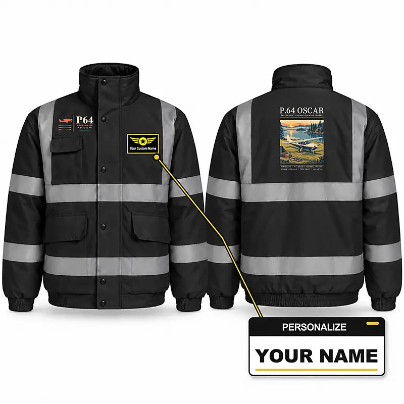 Partenavia P.64 Oscar Reflective Winter Jackets - Poster + Name - Black